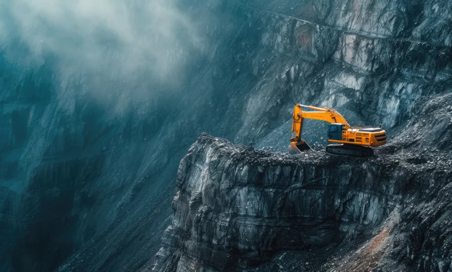 Mining operations in a rocky landscape